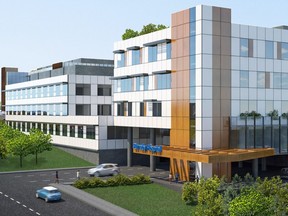 The B.C. government has announced $1.3 billion will be spent to redevelop the aging Burnaby hospital over the next decade. This rendering shows one of the proposed two new patient care buildings in the plan. This building will offer 160 new beds with a state-of-the-art cancer treatment centre. Construction will begin in 2024 and open in 2027.