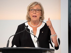 Green Party leader Elizabeth May speaks at the Maclean's/Citytv National Leaders Debate on the second day of the election campaign in Toronto on September 12, 2019. Photo: Frank Gunn/Pool via REUTERS
