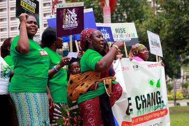 Environmental groups call for global climate strike action during a rally in Abuja, Nigeria September 20, 2019.