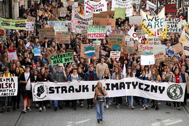 Young activists take part in an environmental demonstration, part of the Global Climate Strike, in Krakow, Poland September 20, 2019.