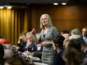 Minister of Environment and Climate Change Catherine McKenna says as the heat around climate change continues to grow increasingly that abuse is going from anonymous online vitriol to terrifying in-person verbal assaults. Minister McKenna stands during question period in the House of Commons in West Block on Parliament Hill in Ottawa on Tuesday, Feb. 5, 2019.