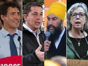 From left: Liberal Leader Justin Trudeau, Conservative Leader Andrew Scheer, NDP Leader Jagmeet Singh and Green party Leader Elizabeth May.
