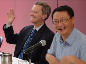 B.C. Lee (right) at an event with then-provincial cabinet minister Colin Hansen. Lee, a one-time City of Vancouver councillor and actor, died on Sept. 11, 2019.