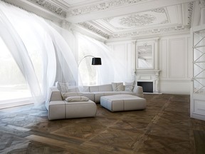 Parquet flooring, made popular in the chateaux of France and palaces of St. Petersburg, Russia, brings a classic, elegant feel to a room.