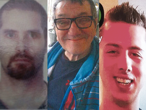 Police in Metro Vancouver are searching for missing persons in three separate cases on Sunday. From left to right: Robin Glenn Church, Garry Molyneux, and Michael Segers.