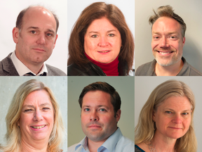 Several Postmedia reporters have been nominated for Jack Webster Awards in recognition of excellence in journalism. Clockwise from top left: Gordon Hoekstra, Kim Bolan, Nathan Griffiths, Lori Culbert, Dan Fumano and Daphne Bramham.