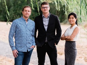 Harmen Zijlstra, Taylor McCarten and Sunny Tu - of Victoria - are behind BinBreeze, an organic dust that kills fruitflies in food waste bins.