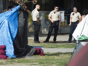 A photo from August 2019 shows tents in Vancouver's Oppenheimer Park.