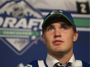 Nils Hoglander is picked in the second round by the Vancouver Canucks in Day 2 of the 2019 NHL Draft at Rogers Arena in Vancouver, BC Saturday, June 22, 2019.