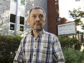 Vancouver Pastor Samuel Chiu, pictured outside Tenth Church, where Chinese Christians had been chanting Sing Hallelujah to the Lord when they were confronted by 100 demonstrators waving the five-star red flag of China.