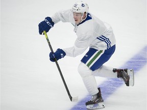 Vancouver Canucks prospects at practice at Rogers Arena on Saturday, September 7, 2019. Pictured is Carson Focht.