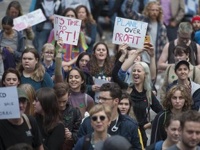 Several hundred school children and their supporters took to the streets of downtown Vancouver, BC as part of a global climate action protest Friday, September 20, 2019.