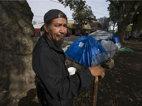 Gary Humchitt at Oppenheimer Park in Vancouver on Sept. 25. Nearly a hundred tents dot the landscape at the park that has pitted various levels of government and agencies against each other as to how best to handle the homeless encampment.