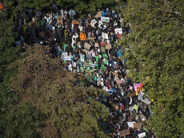 Vancouver, BC: SEPTEMBER 27, 2019 -- Tens of thousands of people concerned about the state of the earth's climate converged on Vancouver city hall Friday, September 27, 2019 as part of a global initiative to bring attention to the environment. The throngs of people marched across the Cambie Street bridge and into downtown.