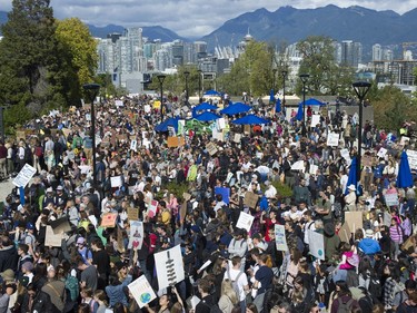 Vancouver, BC: SEPTEMBER 27, 2019 -- Tens of thousands of people concerned about the state of the earth's climate converged on Vancouver city hall Friday, September 27, 2019 as part of a global initiative to bring attention to the environment. The throngs of people marched across the Cambie Street bridge and into downtown.