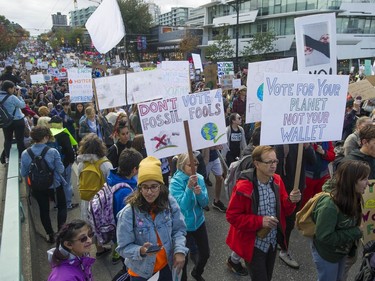 Vancouver, BC: SEPTEMBER 27, 2019 -- Tens of thousands of people concerned about the state of the earth's climate converged on Vancouver city hall Friday, September 27, 2019 as part of a global initiative to bring attention to the environment. The throngs of people marched across the Cambie Street bridge and into downtown.