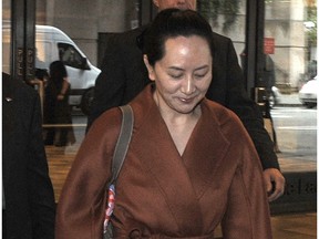 Huawei executive Meng Wanzhou leaves her disclosure application hearing at B.C. Supreme Court in Vancouver on Monday.