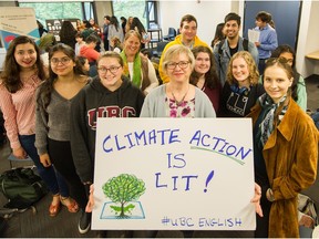 Elizabeth Hodgson, a professor of English at UBC organized a sign-making party for Friday's climate strike.