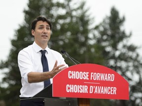 Liberal Leader Justin Trudeau speaks during an announcement in Victoria, B.C., on Thursday, Sept. 12, 2019. Trudeau is promising, if elected, to address the issue of foreign real estate speculation by imposing a national, one per cent tax on properties owned by non-Canadians and non-residents.
