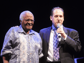 South African Archbishop Desmond Tutu and Steven Nowack in 2008. Nowack showed a letter of support, which the judge found "very curious," from Tutu at his trial.