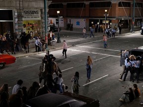 Abbott & Cordova, 7 August 1971, is a photo reenactment of the Gastown Riot by Stan Douglas. The public artwork is in the Woodward's Atrium, 111 West Hastings.