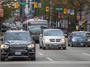 Congestion at Georgia and Hornby in downtown Vancouver.