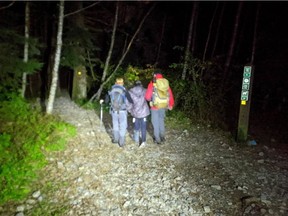 NORTH VANCOUVER, B.C.: SEPT. 29, 2019 – North Shore Rescue were called to assist an injured female hiker on Sunday, Sept. 29, 2019 around 7 p.m. on Coliseum Mountain Trail, above Norvan Falls. The hiker had been left behind by her group, which had no plans to call 911 for assistance.