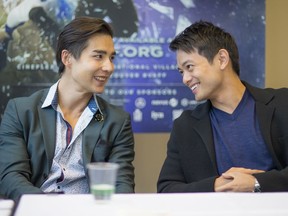 Actors Ludi Lin (left) and Osric Chau share a laugh during a press conference for the Vancouver Asian Film Festival on Oct. 2, 2019 in Vancouver, B.C.