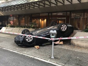 Drivers are being warned to avoid Hornby near Davie Street in downtown Vancouver due to a vehicle rollover.