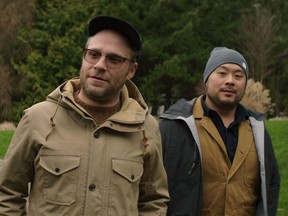 Vancouver-born actor Seth Rogen and celebrity chef David Chang are pictured in this still image from Chang's new Netflix series Breakfast, Lunch & Dinner.