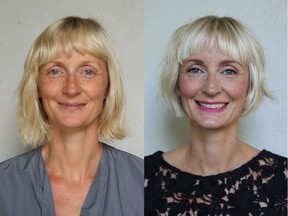 Caylee Auge is a 39-year-old business coach who wanted to revamp and reinvent her style for an upcoming four month trip to Paris. On the left is Auge before her makeover, on the right is her after. Photo: Nadia Albano.