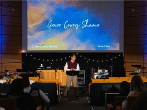 President Santa Ono preaches about 'grace' at Tenth Church Point Grey, which meets on  the UBC campus [PNG Merlin Archive]
