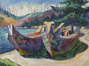 War Canoes, Alert Bay, 1912 is among the artworks on display at Emily Carr: Fresh Seeing – French Modernism and the West Coast. The exhibition runs until Jan. 19, 2020 at the Audain Art Museum in Whistler. Full photo credit: Emily Carr, War Canoes, Alert Bay, c. 1912, oil on canvas, 64.93 x 81.28 cm, 
Audain Art Museum Collection, Gift of Michael Audain and Yoshiko Karasawa, 2018.054.