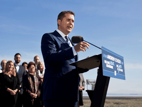 Leader of Canada's Conservative Leader Andrew Scheer speaks in Delta, B.C., Oct. 11, 2019.