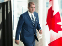Conservative Leader Andrew Scheer arrives to make an announcement in Toronto, Oct. 1, 2019.
