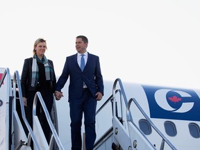Leader of Canada's Conservatives Andrew Scheer and his wife Jill arrive for the campaign stops for the upcoming election, in Hamilton, Ontario, Canada October 8, 2019.