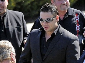 Accused money launderer Glenn Sheck at the 2012 funeral of gangster Tom Gisby