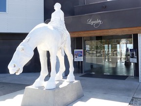 Catching the eye in front of Liquidity Wines: David Robinson’s thought-provoking sculpture Equestrian.