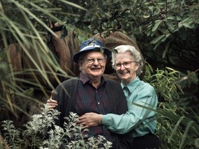 Alleyne Cook with his wife Barbara in their North Vancouver garden in 1997.