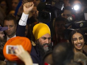 NDP leader Jagmeet Singh at his election night victory party in Burnaby, October 21 2019.