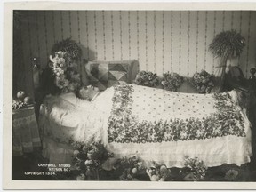 Doukhobor leader Peter Verigin lies in state after his assassination on a train by Farron, B.C. on Oct. 29, 1924. Photo by Campbell Studio, Nelson, B.C.