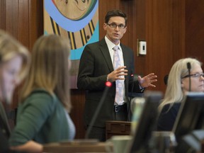 Vancouver city council debate the intricacies of ride hailing at a council meeting at city hall in Vancouver, Wednesday, October 2, 2019. Pictured is city manager Sadhu Johnston addressing council.