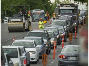 Road construction on East Broadway near Renfrew in Vancouver.