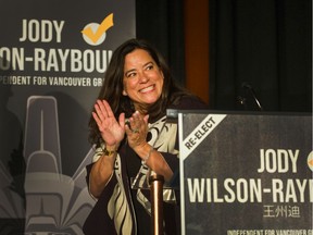 Supporters of Independent MP Jody Wilson-Raybould cheer her on at Hellenic Community of Vancouver Centre during Canadian Federal Election in Vancouver, BC, October 21, 2019.