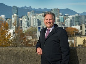 Vancouver Mayor Kennedy Stewart outside city hall on Wednesday.