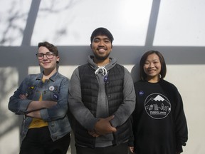 Tanysha Klassen, 23, (left), Mitchel Gamayo, 22, (centre), and Mandy Wan, 23, are with the B.C. Federation of Students. They are encouraging other young people to vote.