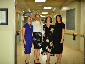 From left, Dr. Andrea MacNeill, Dr. Kathryn Isaac, breast cancer survivor Jennifer Kelly and Dr. Sheina Macadam.