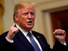 U.S. President Donald Trump greets the audience before delivering remarks at Young Black Leadership Summit at the White House in Washington, U.S., October 4, 2019.