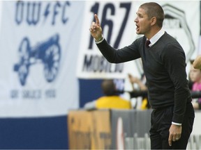 Carl Robinson on the sidelines during a May 2017 Whitecaps match.