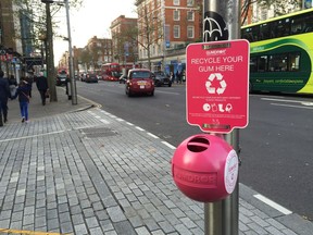 Gumdrop Ltd., a U.K.-based company, has developed bright pink recycling bins for chewing gum.